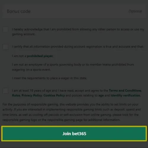 Complete registration at Bet365